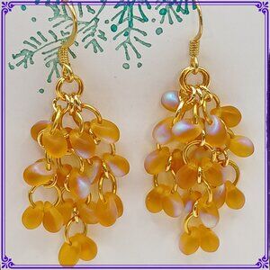 Glass Topaz Yellow Teardrop Beaded Earrings, handcrafted earrings, chandeliers